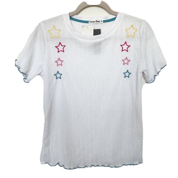 𝅺NORDSTROM embroidered Star Shirt top XSMALL Short Sleeve White - Picture 1 of 8